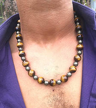 Load image into Gallery viewer, Auras By Osiris Tigers Eye Necklace for Men - Pyrite Necklace - Huge Beaded Necklace - African Neckless for Men - Protection Stones - Crystal Necklace - Easy Lock Clasp
