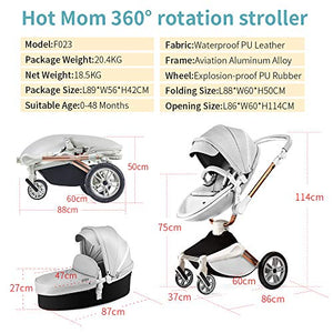 Baby Stroller 360 Degree Rotation Function,Hot Mom Baby Carriage Pu Leather Pushchair Pram 2020,Grey