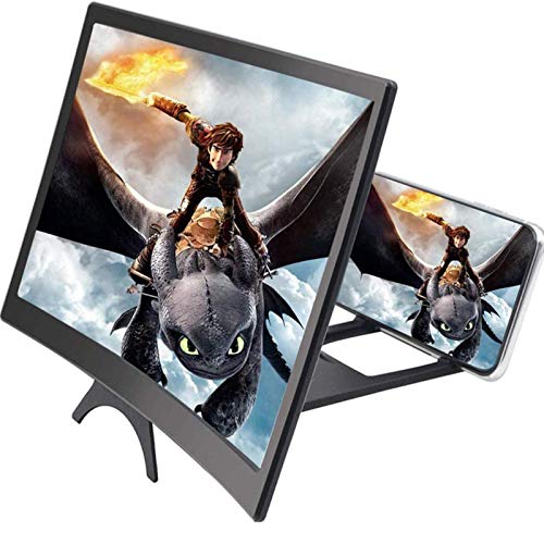 Cinyiuze 12'' 3D Curved Screen Magnifier for Mobile Phone, HD Magnifier Projector Screen Enlarger for Videos, Movies, Games, Foldable Phone Stand with Screen Amplifier, Compatible with All Smartphones