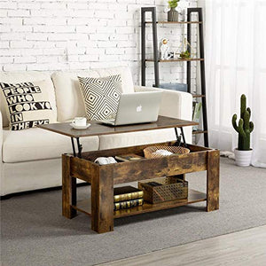 YAHEETECH Rustic Lift Top Coffee Table w/Hidden Compartment & Storage Space - Lift Tabletop for Living Room Furniture, Rustic Brown