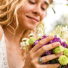Load image into Gallery viewer, Rainbow Moonstone Ring"Cleo" READY TO SHIP, Sterling Silver and Solid Gold moonstone engagement ring, flower ring, twig ring, nature ring
