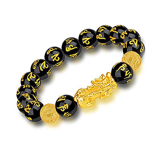 Feng Shui Black Obsidian Wealth Bracelet，Feng Shui Bracelet for Men/Women with Sagin Pixiu Character for Protection Can Bring Luck and Prosperity，Suitable for Any Occasion,Unisex