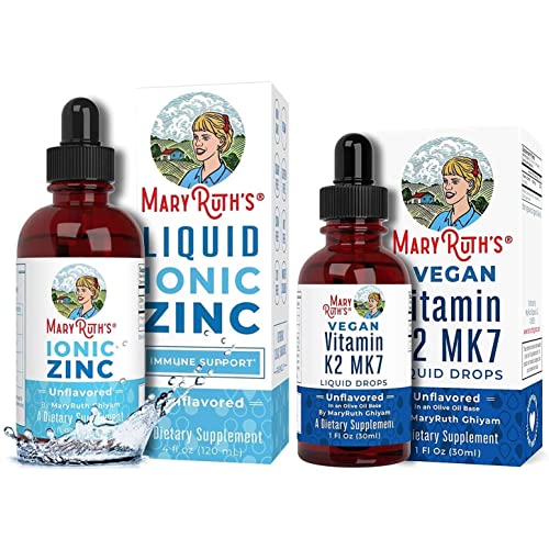 Liquid Ionic Zinc & K2 (MK7) Bundle by MaryRuth's | Organic Glycerin + Zinc Sulfate, 4oz | Vitamin K2 MK7 Liquid Drops, 1oz | Formulated for Adults & Kids | | Vegan, Non-GMO, Gluten Free