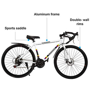 R.ROARING Commuter Road Bike 26 inch Wheels 21 Speed Shifting Bikes Dual Disc Brake Road Bicycle for Adults Mens Women, White