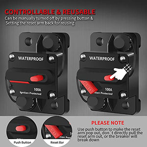 DaierTek 100 Amp Circuit Breaker 12V - 48V, DC 12 Volt Circuit Breaker 100A Inline with Manual Reset Waterproof for Marine Boat Trolling Automotive Car RV ATV Audio-2Pack