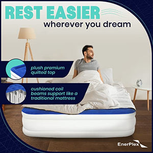 EnerPlex Queen Air Mattress for Camping, Home & Travel - 13 Inch Double Height Inflatable Bed with Built-in Dual Pump - Durable, Adjustable Blow Up Mattress - Easy to Inflate/Quick Set Up