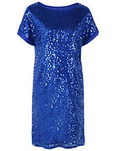 Load image into Gallery viewer, PrettyGuide Women's Sequin Cocktail Dress Loose Glitter Short Sleeve Party Tunic Dress S Blue
