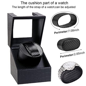 Automatic Single Watch Winder in Wood Shell and Black Leather, Japanese Quiet Motor (PU crocodile skin)