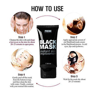 Phebe Black Mask Blackhead Remover Purifying Peel Off Mask Activated Charcoal Mask Deep Cleansing Acne removal Nose Face Pore Cleaner 1 Tube(1.76 fl oz)
