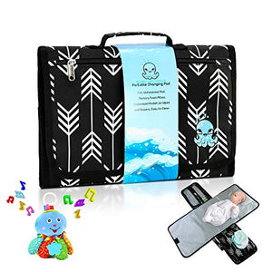Portable Baby Changing Pad + Octopus Toy Bundle - Large Waterproof Diaper Changing Table Contoured Mattress with Soft Memory Foam Pillow – Travel-Friendly Infant Change Station Mat Set for Mom & Dad