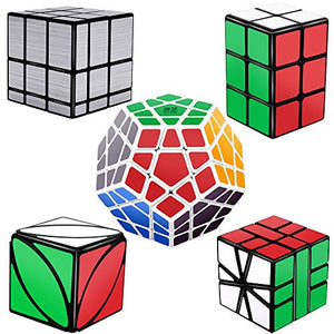 Tresbro Speed Cube Set of 5 Pack - Mirror Cube, Megaminx, 2x2x3 Cuboid Cube, Ivy Skew Cube, SQ-1 Cube, Magic Cube Bundle Puzzle Toys for Kids and Adults