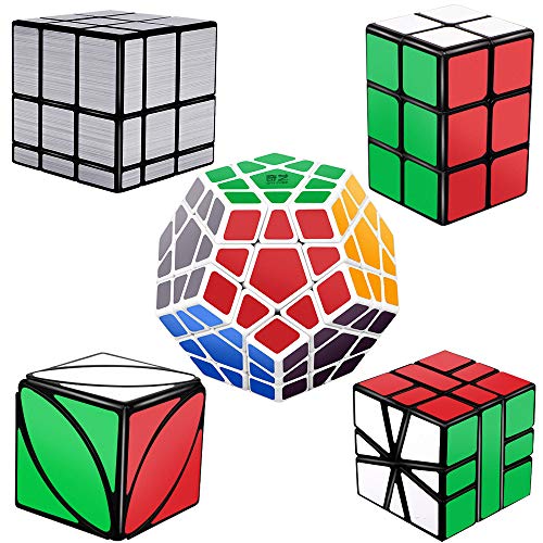 Tresbro Speed Cube Set of 5 Pack - Mirror Cube, Megaminx, 2x2x3 Cuboid Cube, Ivy Skew Cube, SQ-1 Cube, Magic Cube Bundle Puzzle Toys for Kids and Adults