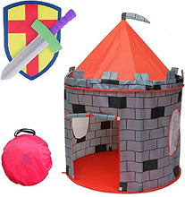 Load image into Gallery viewer, Kiddey Knight's Castle Kids Play Tent -Indoor &amp; Outdoor Children's Playhouse -- Durable &amp; Portable with Free Carrying Bag – “Bonus” Shield and Sword Set - Makes for Boys &amp; Girls
