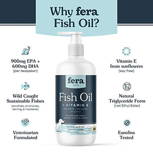 Fish Oil with Vitamin E, Cat and Dog Vitamin for Improved Pet Wellbeing, Joint Health Supplement with Fish Oils, Omega Fatty Acid Supplement, 16 oz. (473 mL) – Fera Pet