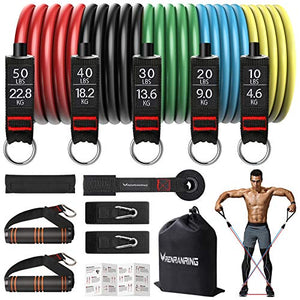 RENRANRING Resistance Bands Set, Exercise Bands with Stackable Workout Bands, Door Anchor Attachment, Handles, Legs Ankle Straps, Carry Bag for Fitness