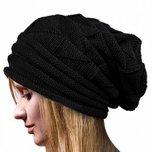 Casual Beanie Hat Women Men BCDshop Braided Baggy Warm Winter Knitted Hat Cap(Black)