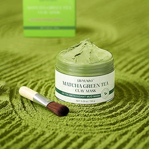 Green Tea Clay Facial Mask, Green Clay Mask with Volcanic Mud, Deep Washing Blackhead Remover Mud Mask, Purifying Facial Mask for Wrinkles, Blackheads, Pore, Acne (5.29oz)