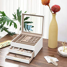 Load image into Gallery viewer, SONGMICS Jewelry Box with Glass Lid, 3-Layer Jewelry Organizer with 2 Drawers, for Loved Ones, White UJBC239WT
