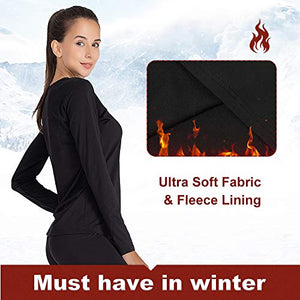 MANCYFIT Thermal Underwear for Women Long Johns Set Fleece Lined Ultra Soft Black X-Large