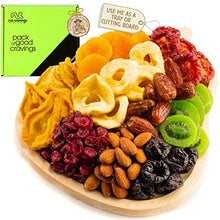 Load image into Gallery viewer, Christmas Gift Basket Holiday Mixed Dried Fruit &amp; Nuts in Reusable Wooden Pear Tray + Ribbon (9 Assortments) Gourmet Food Bouquet Arrangement Platter, Birthday Care Package, Healthy Kosher Snack Box

