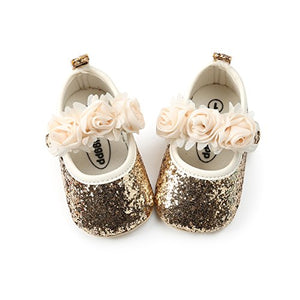 Baby Girl Moccasins Princess Sparkly Premium Lightweight Soft Sole Prewalker Toddler Shoes (M:6-12 Months, 1816-Gold)