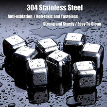 Load image into Gallery viewer, DERGUAM 8 Packs Fast-cooling 304 Stainless Steel Ice Cubes Whiskey Stones Whiskey Rocks With Nonslip Ice Tong&amp;Wine Opener&amp;Freezer Storage Tray Great for Whiskey,Wine,Beer,Juice or Soda
