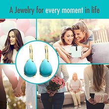 Load image into Gallery viewer, 14K Gold Turquoise Teardrop Earrings - 14K Solid Yellow Gold Pear Shape Dangle Drop Earrings, 7x10mm Turquoise Gemstone, December Birthstone, Dainty Handmade Gift for Classy Women
