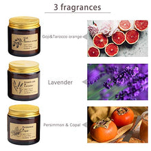 Load image into Gallery viewer, YMing Scented Candles, Aromatherapy Candles, Gifts for Women, Highly Scented and Long Burning Vintage Jar Soy Candles, French Cade &amp; Lavender, Persimmon &amp; Copal, Goji Berry &amp; Tarocco Orange[3 Pack]
