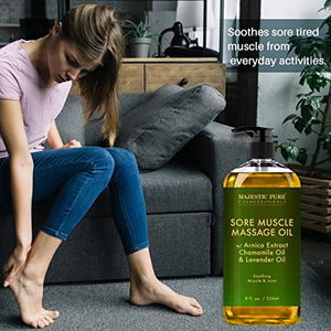 MAJESTIC PURE Arnica Sore Muscle Massage Oil for Body - Best Natural Therapy Therapy Oil with Lavender and Chamomile Essential Oils - Warming, Relaxing, Massaging Joint & Muscles - 8 fl. oz.