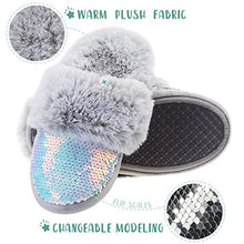 Load image into Gallery viewer, Furry Slippers for Girls Slippers with Rubber Soles Comfortable Slippers for Kids Indoor Warm Slippers Kids Sparkly Slippers Non Skid Grey Size 10

