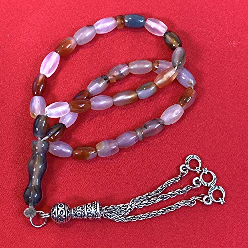 33 Beads of Yemen Islamic Tasbih Aqeeq Aqiq (Agate) Stones Prayer Bead, Yemeni Muslim Tesbih Taspih, 13 x 7 mm | Yemeni Aqeeq Stone