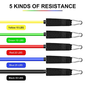 Resistance Bands Set, Exercise Bands with Handles Attached 5 Resistance Bands, Handles, Legs Ankle Straps & Door Anchor, Carry Bag, Fitness Bands for Men Women Resistance Training, Physical Therapy