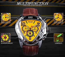 Load image into Gallery viewer, Jaragar Automatic Mechanical Wrist Watch Golden for Mens Watches with Leather Band Sport Mechanical Watches Triangle Bezel Design Fashion Yellow Dial
