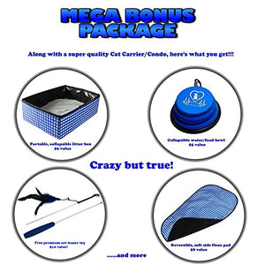 Pet Fit For Life Extra Large (32"x19"x19") Collapsible/Portable Cat Cage/Condo with Portable Litter Box and Bonus Cat Feather Toy and Collapsible Water/Food Bowl Large - 32" x 19" x 19"