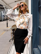 Load image into Gallery viewer, Kate Kasin Women Bow Tie Swiss Dot Blouse for Women Chiffon Tops White Floral XL
