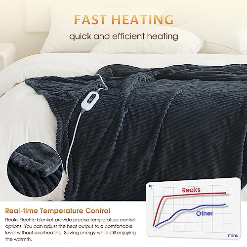 Load image into Gallery viewer, Reaks Heated Electric Blanket Throw - 50" x 60", with 4 Fast Heating Levels & 3 Hours Auto Off, Soft Flannel Heating Blankets for Home Office, UL&FCC Certification, Machine Washable, Dark Grey