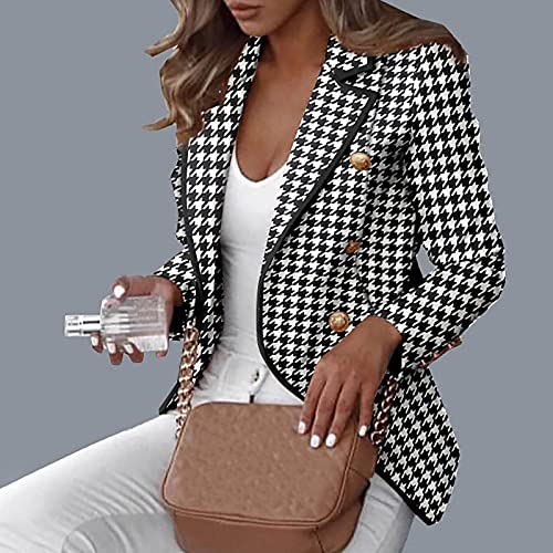 Load image into Gallery viewer, Women Houndstooth Cardigan, Fashion Casual Slim Fit Long Sleeve Blouses Top Fall Attire Print Button Down Suit Coat Black