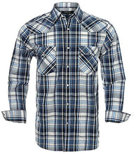 Load image into Gallery viewer, Western Shirts for Men with Snap Buttons Regular Fit Plaid Mens Long Sleeve Shirts Casual,White Blue Check 016,Small
