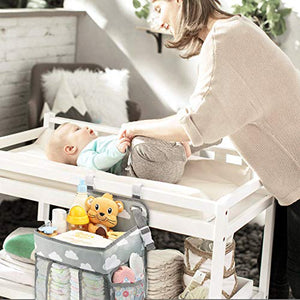 Hanging Diaper Caddy Organizer - Diaper Stacker for Changing Table, Crib, Playard or Wall & Nursery Organization Baby Shower Gifts for Newborn (Gray Cloud)