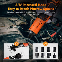 Load image into Gallery viewer, Cordless Ratchet Wrench Set, Electric Ratcheting Wrench Tool Kit 3/8" 45 Ft-lbs 400 RPM 16.8V, w/2-Pack Lithium-Ion Batteries 8 Sockets LED Light Ideal for Garages Heavy Duty
