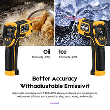 Load image into Gallery viewer, Infrared Thermometer No Touch Digital Laser Temperature Gun with Color Display -58℉～1112℉(-50℃～600℃)Adjustable Emissivity - for Cooking/BBQ/Freezer - Meat Thermometer Included -Non Body Thermometer
