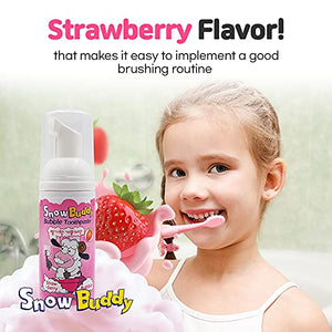 Snow Buddy Kids Bubble Toothpaste Foam with Strawberry Flavor, Anticavity Low Fluoride Foaming Toothpaste and Mouthwash for Dental Care 45ml (1.52 fl.oz)