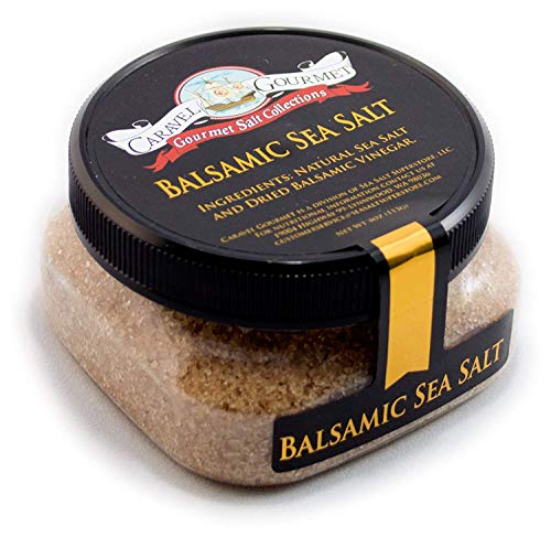 Balsamic Sea Salt - All-Natural Infused Sea Salt Blend with Aged Balsamic Vinegar from Modena, Italy - No Gluten, No MSG, Non-GMO - Cooking and Finishing Salt - 4 oz. Stackable Jar