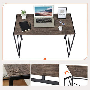 Aingoo No Assembly Folding Computer Writing Desk Industrial Style Home Office Study Laptop Gaming Table for Small Space Brown