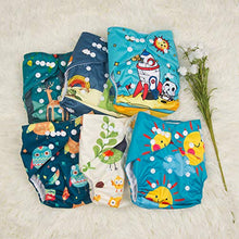 Load image into Gallery viewer, babygoal Reusable Cloth Diapers for Baby Boys, One Size Adjustable Washable Pocket Nappy Covers 6 Pack+ 6pcs Microfiber Inserts+4pcs Bamboo Inserts 6FB15
