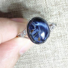 Load image into Gallery viewer, Genuine Natural Blue Pietersite Cat Eye Oval Bead Women Men Adjustable Ring 13x11mm AAAAA
