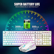 Load image into Gallery viewer, RedThunder K10 Wireless Gaming Keyboard and Mouse Combo, LED Backlit Rechargeable 3800mAh Battery, Mechanical Feel Anti-ghosting Keyboard + 7D 3200DPI Mice for PC Gamer (White)
