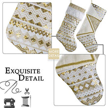 Load image into Gallery viewer, Valery Madelyn 21 inch 2 Pack Luxury White Gold Christmas Stockings Decorations with Embroidery Sequins and Cuff, Themed with Tree Skirt (Not Included)
