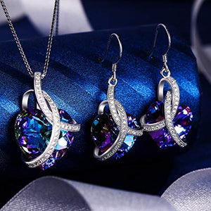 EleQueen 925 Sterling Silver CZ Courageous Heart Inspired Pendant Necklace Hook Earrings Set Vitrail Light Made with Crystals