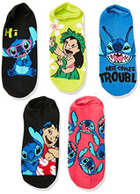 Load image into Gallery viewer, Disney womens Lilo &amp; Stitch 5 Pack No Show Casual Sock, Assorted Bright, Fits Sock Size 9-11 Fits Shoe Size 4-10.5 US
